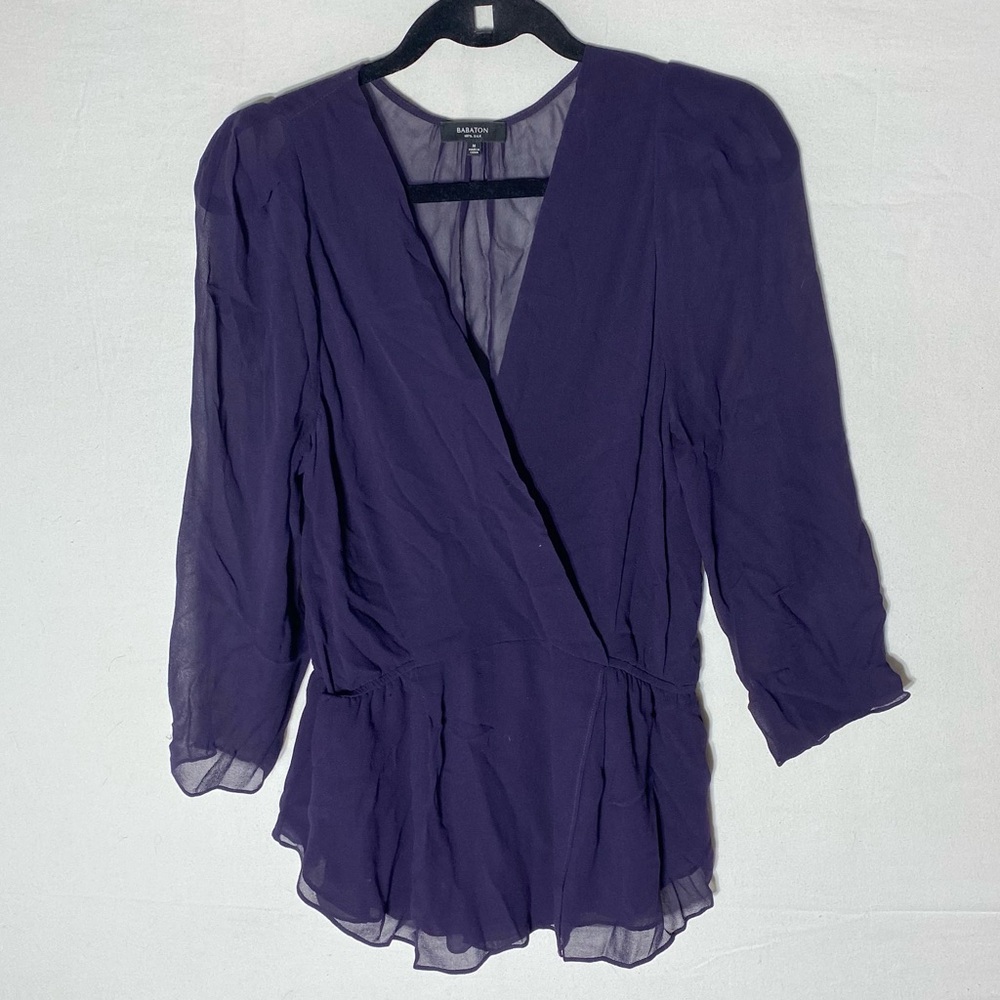 Aritzia Babaton Deep Purple Navy Semi Sheer Silk Blouse M Corporate Goth Boho